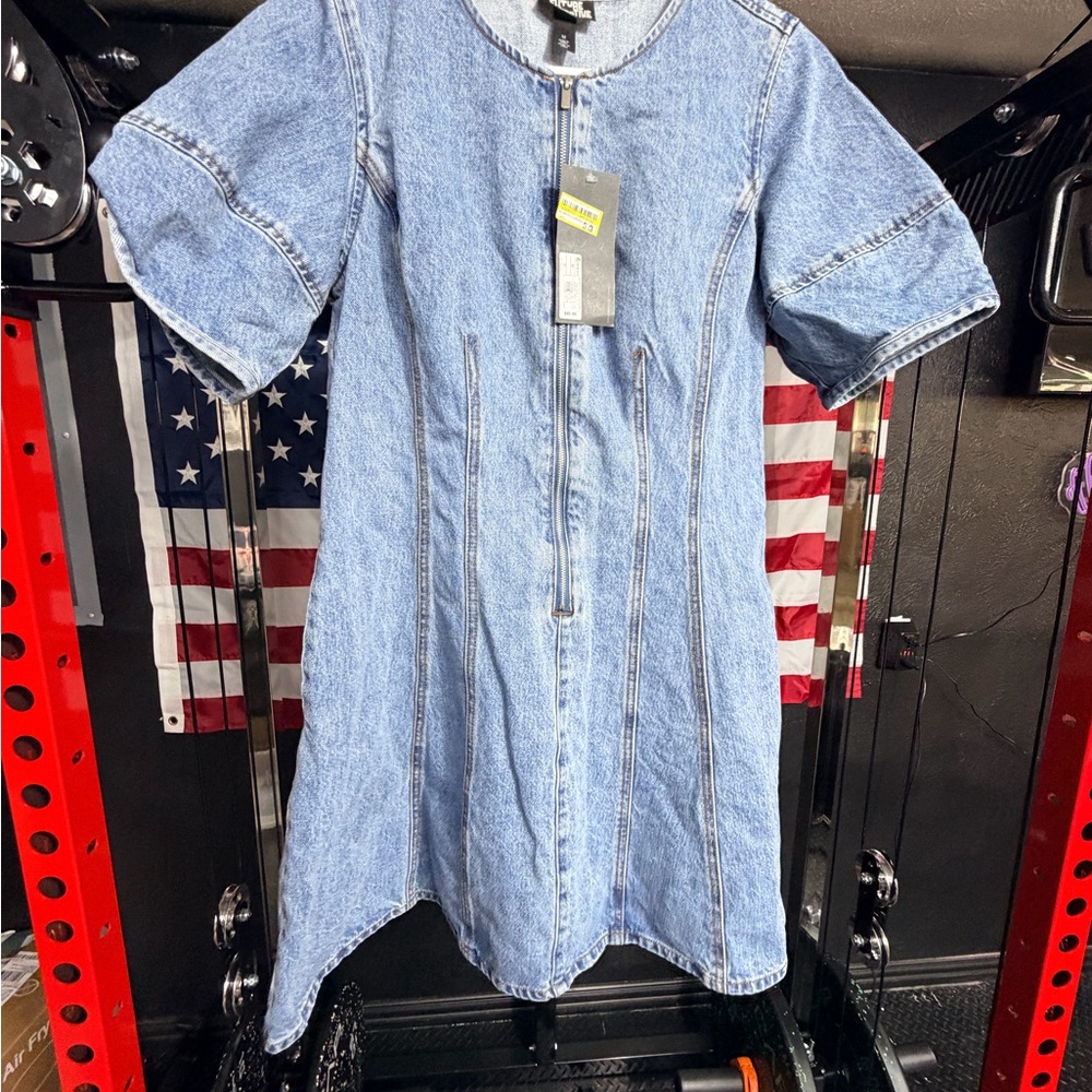 Light Wash Denim Zip-Front Dress